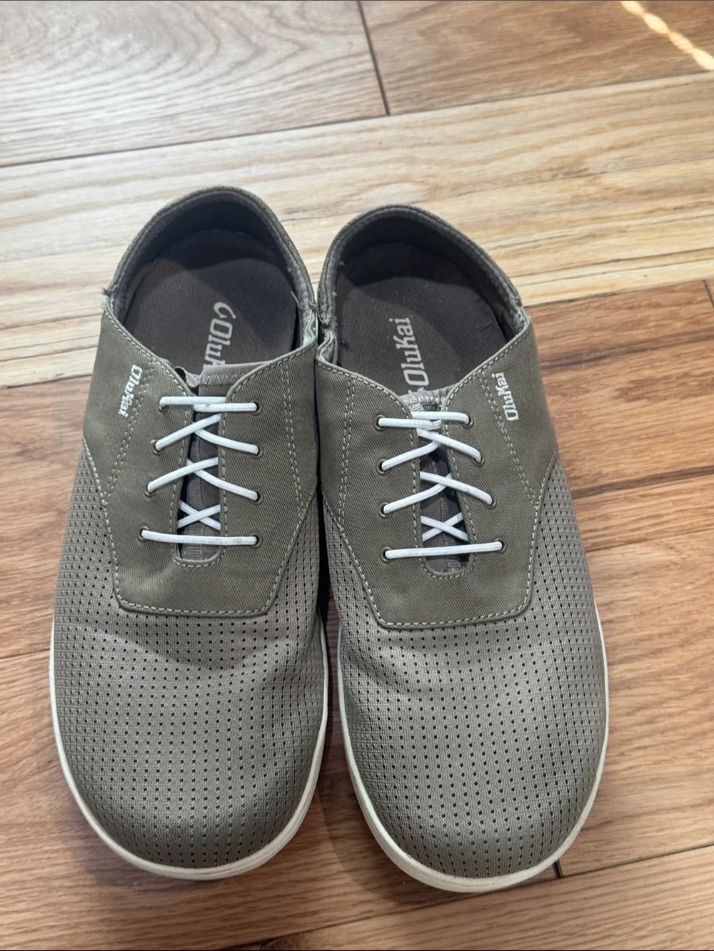 OluKai | Nohea Moku Light Olive Green No Tie Boat Slip On Shoes US Men's 9.5